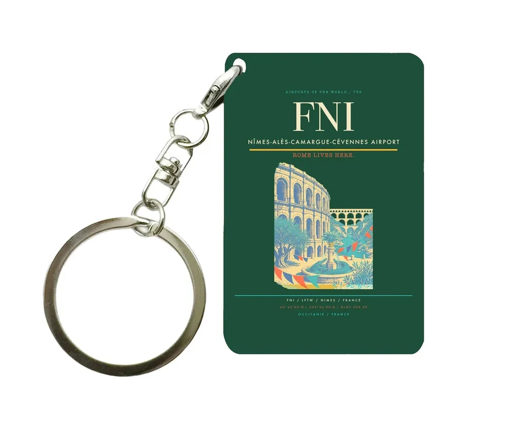 Nîmes-Alès-Camargue-Cévennes Airport (FNI) design on dark green key chain