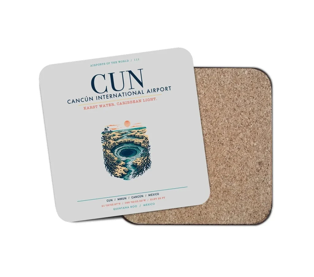 Cancún International Airport (CUN) design on light gray 1 piece coaster