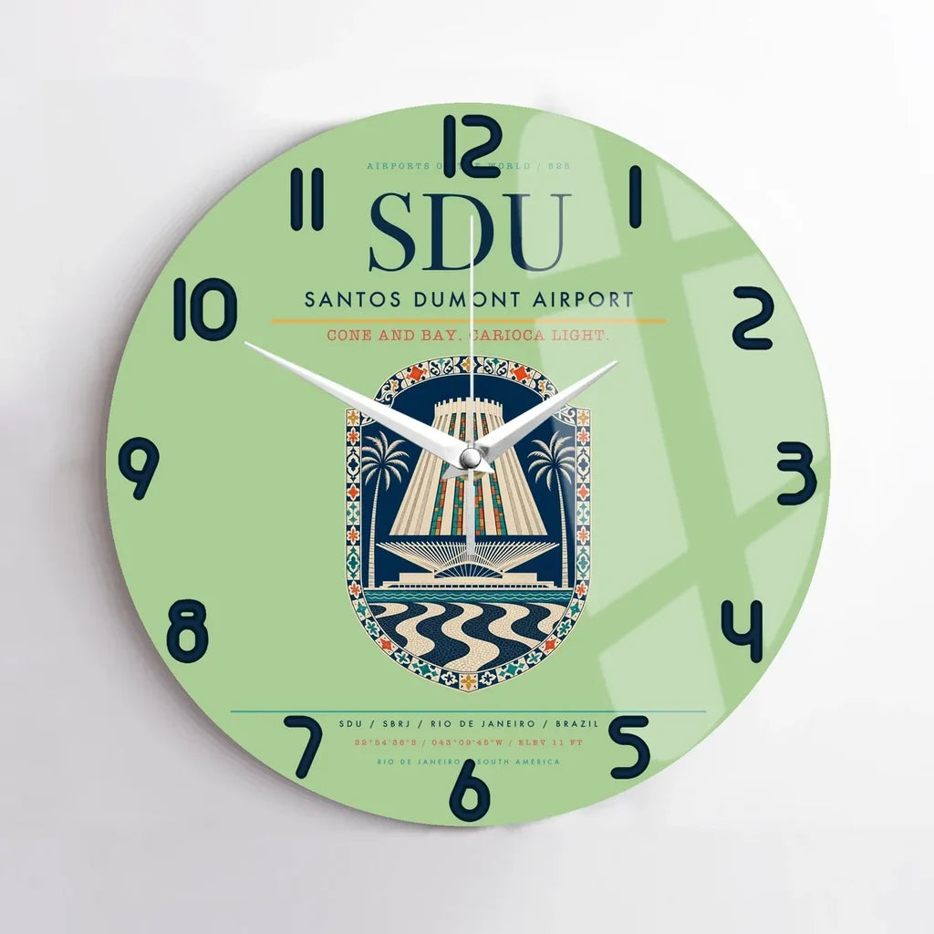 Santos Dumont Airport (SDU) design on light green no frame wall clock