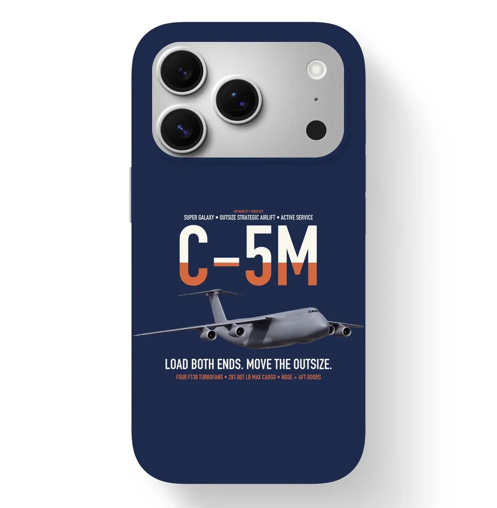 C-5M Super Galaxy design on navy blue magsafe iphone case, for iPhone 17 Pro