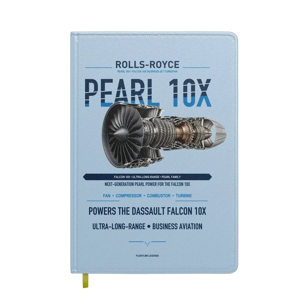 PEARL 10X design on light blue notebook