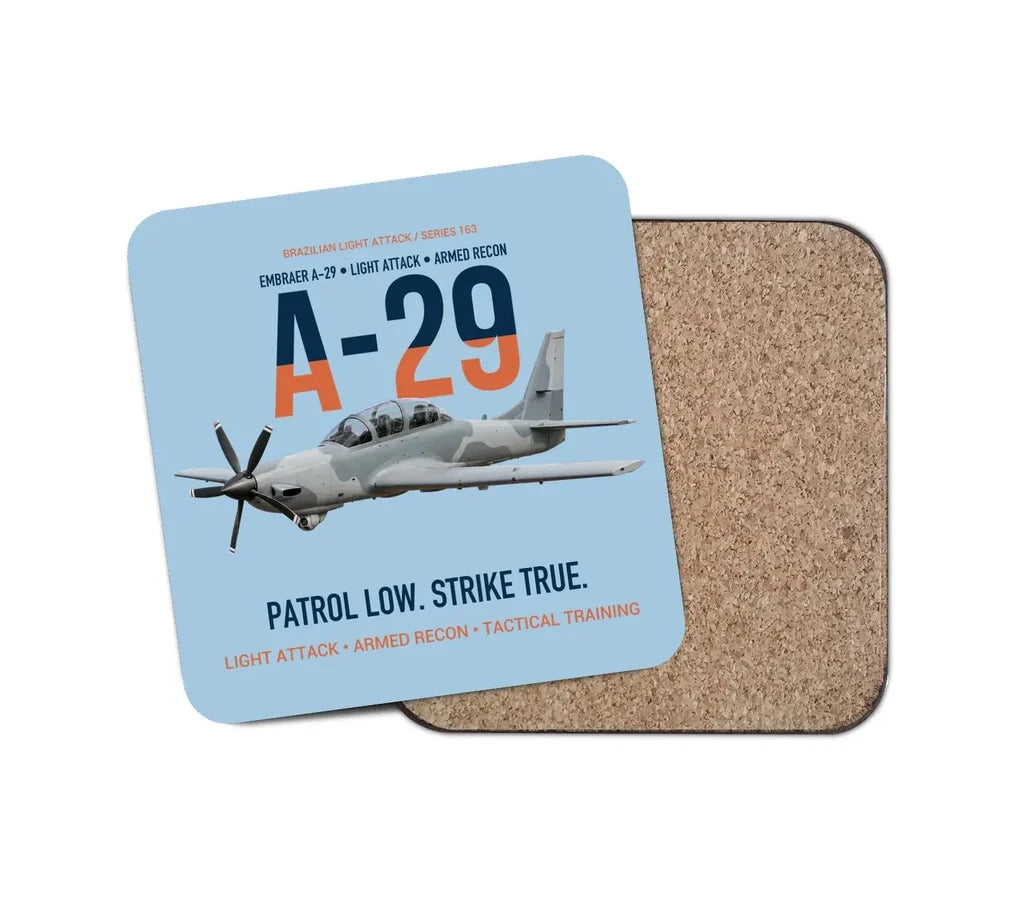 A-29 Super Tucano Light Attack design on light blue 1 piece coaster