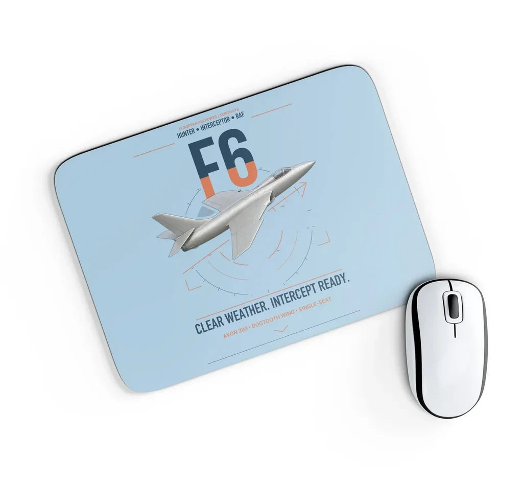 Hawker Hunter F6 design on light blue rectangle mouse pad