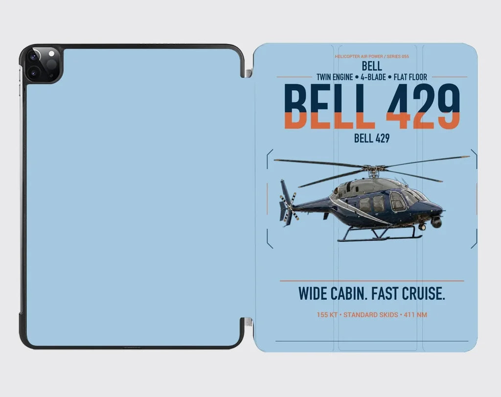 Bell 429 design on light blue ipad tablet case