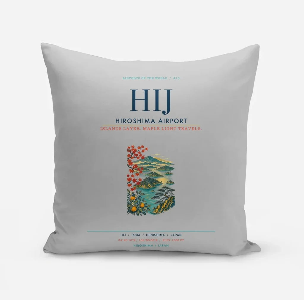 Hiroshima Airport (HIJ) design on light gray pillow