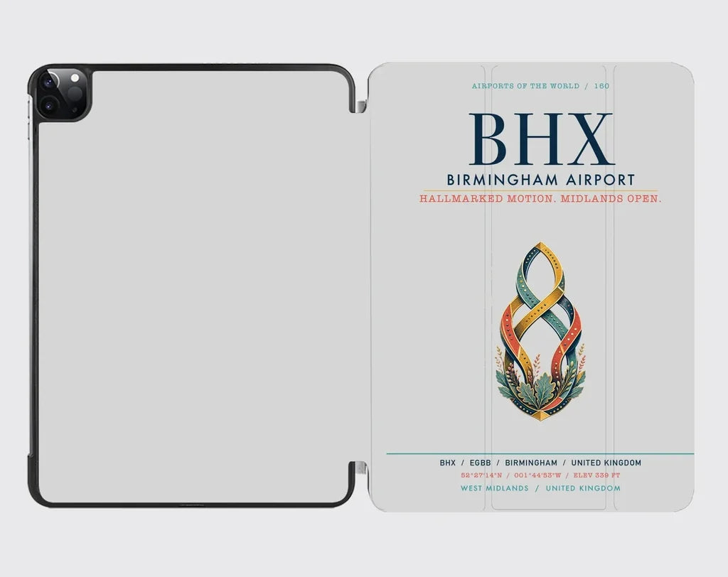 Birmingham Airport (BHX) design on light gray ipad tablet case