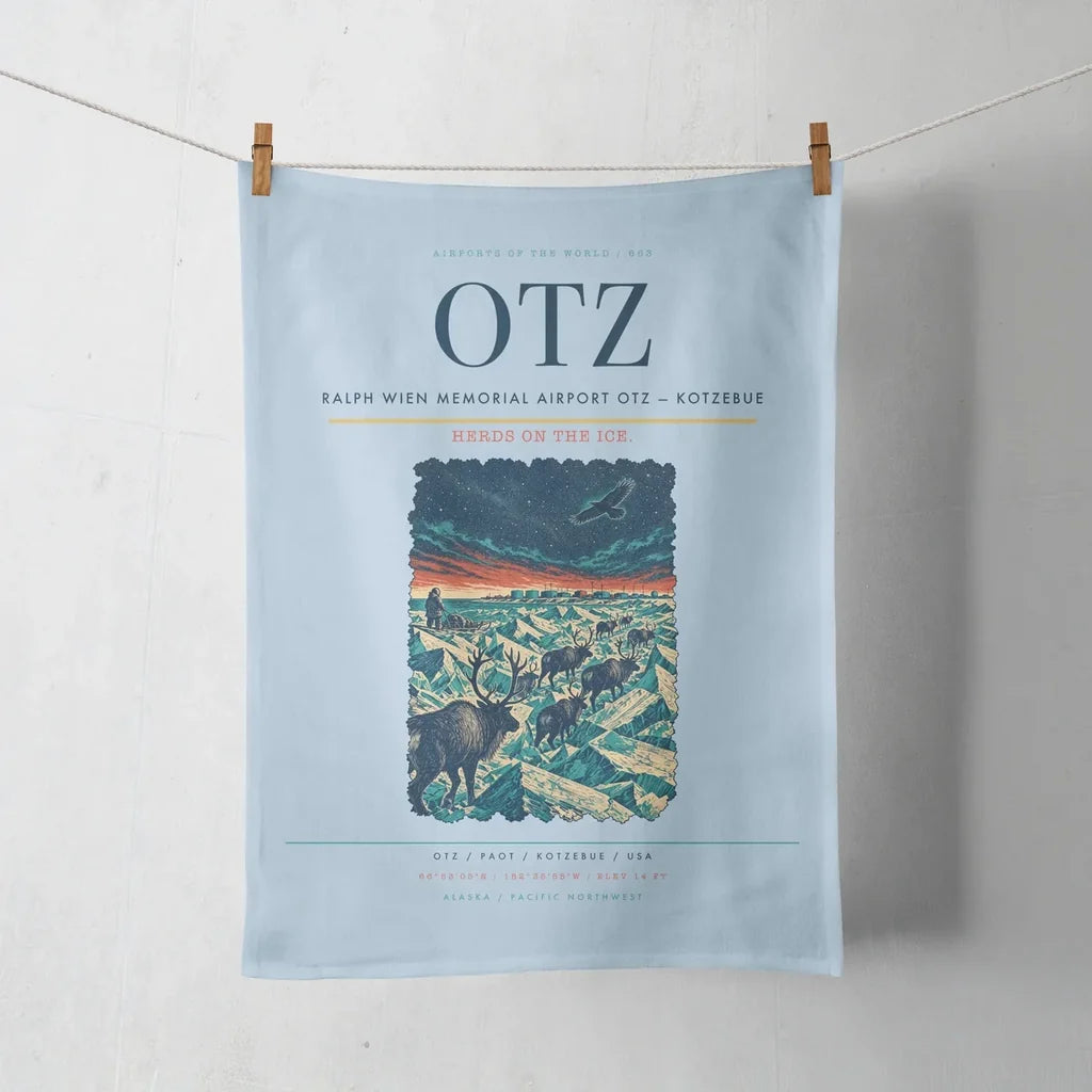 Ralph Wien Memorial Airport (OTZ) design on light blue towel