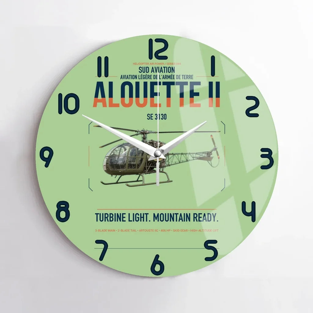 Sud Aviation SE 3130 Alouette II design on light green no frame wall clock