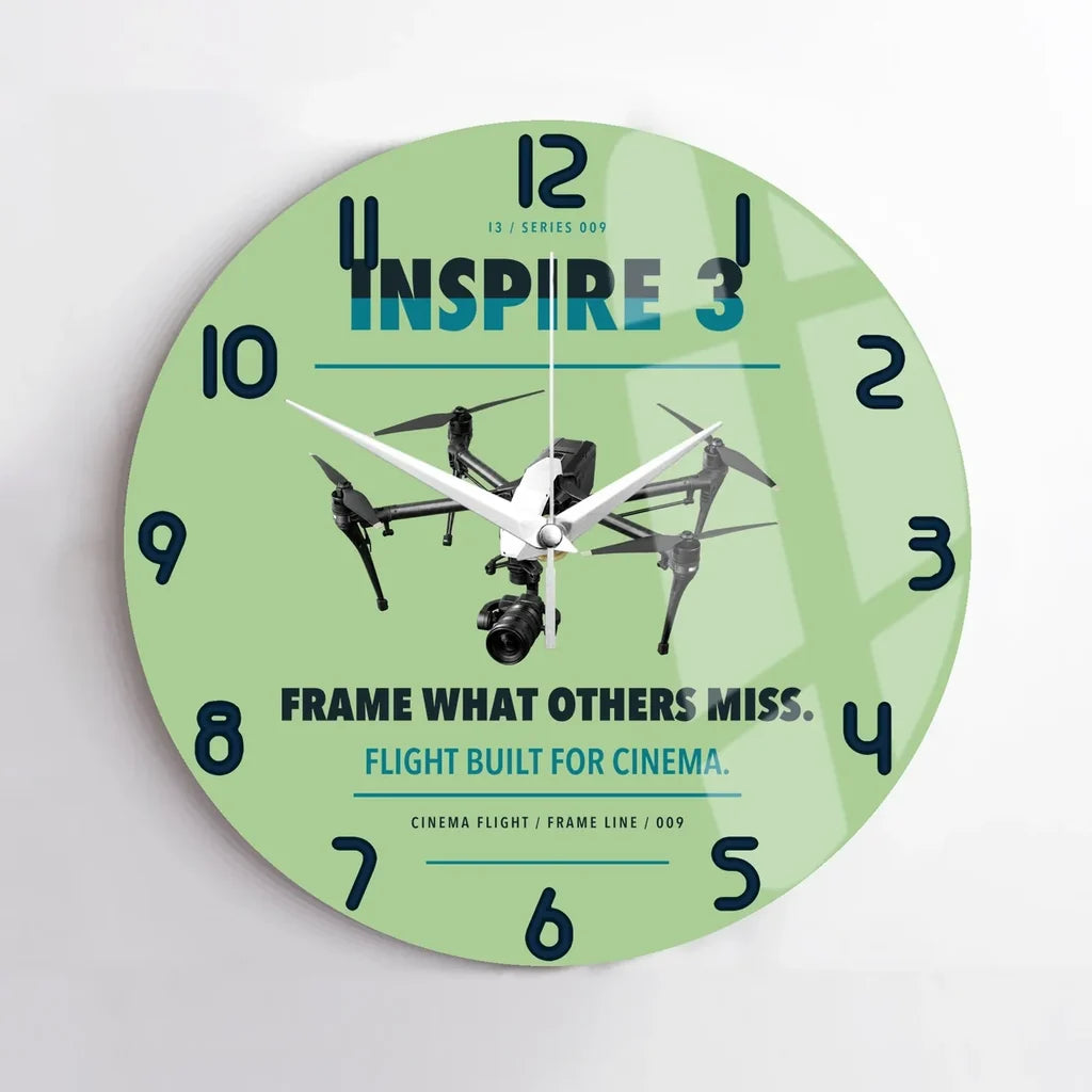 DJI Inspire 3 design on light green no frame wall clock
