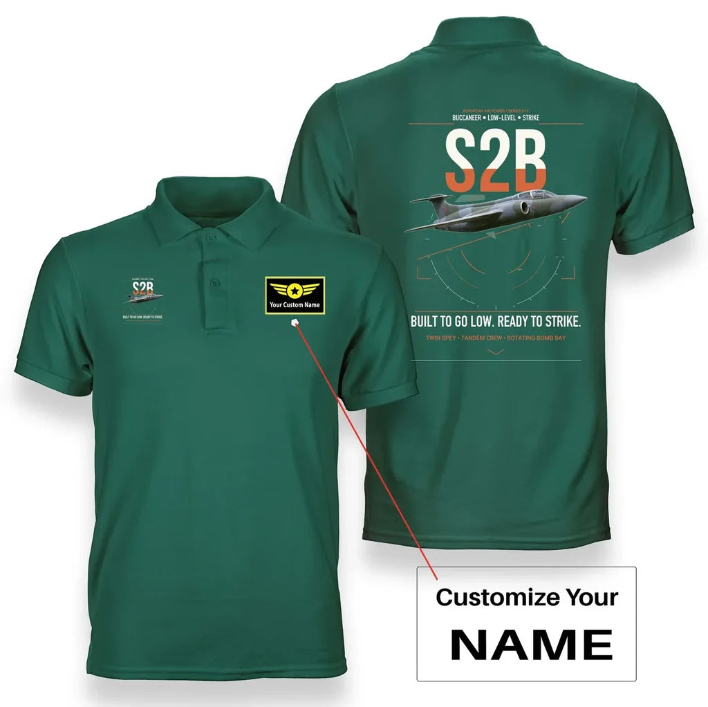 Blackburn Buccaneer S2B design on green+name double-side polo t-shirt, double-side print