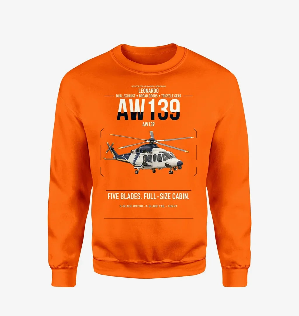 Leonardo AW139 design on orange sweatshirt