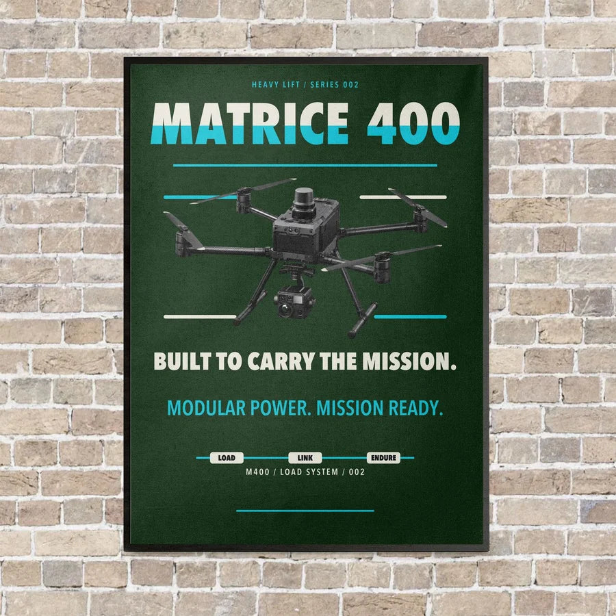 DJI Matrice 400 vertical canvas print - framed - dark green background