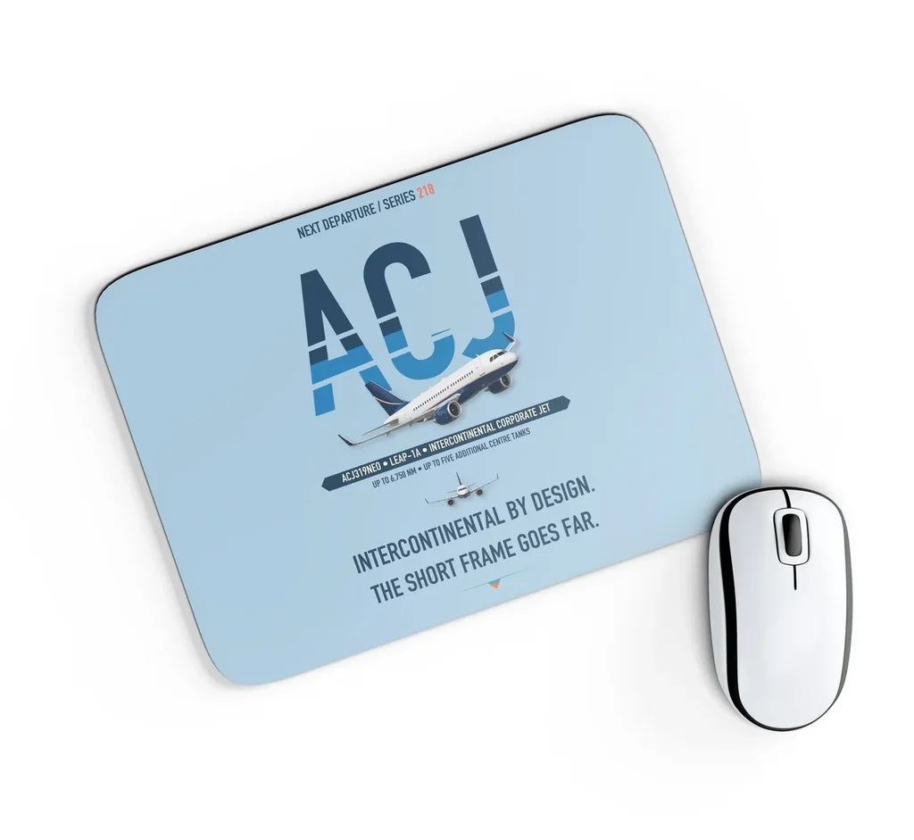 Airbus ACJ319neo design on light blue rectangle mouse pad