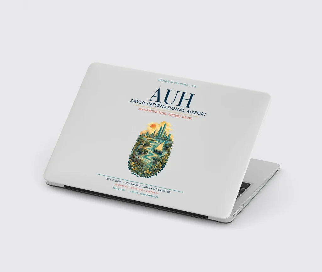 Abu Dhabi Zayed International Airport (AUH) design on light gray MacBook case