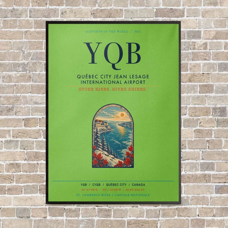 Québec City Jean Lesage International Airport YQB vertical canvas print - framed - light green background