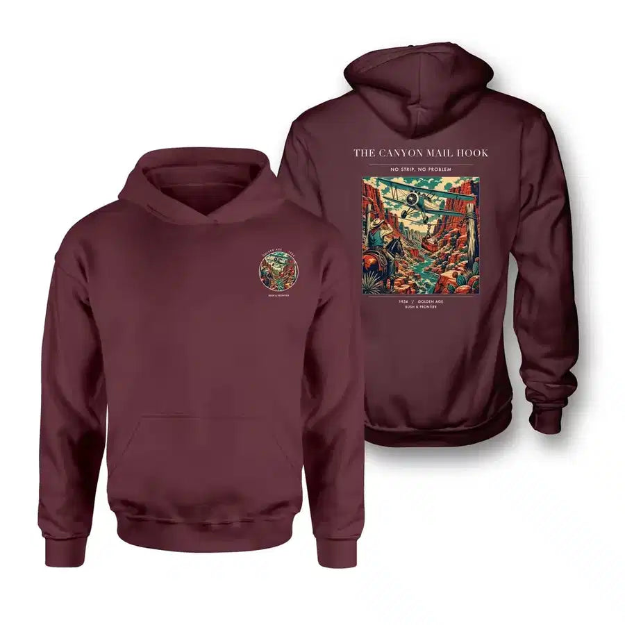 VINTAGE G4285 - The Canyon Mail Hook - Double-Side Hoodie design on darkred double side
