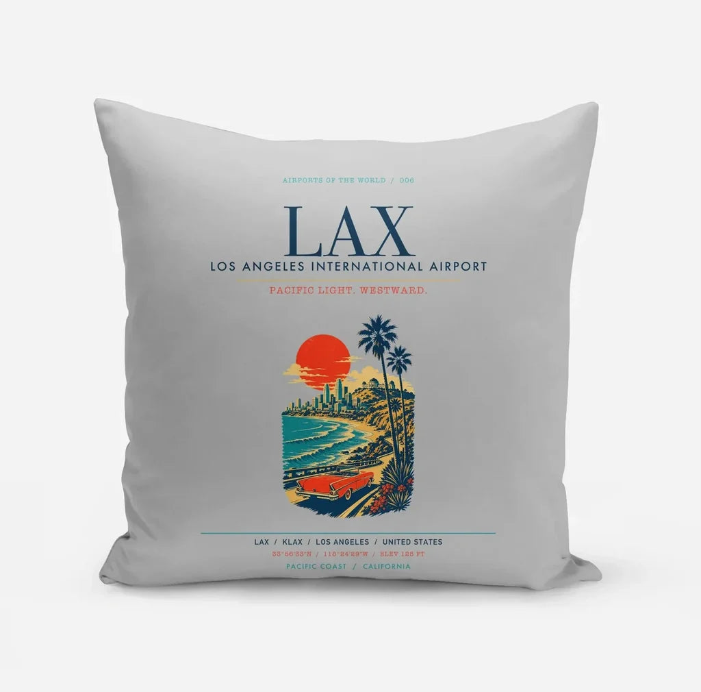 Los Angeles International Airport (LAX) design on light gray pillow