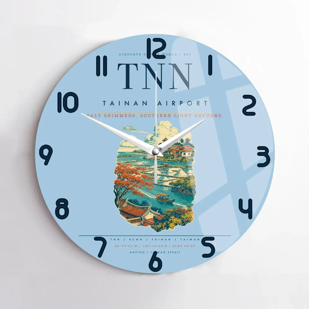 Tainan Airport (TNN) design on light blue no frame wall clock