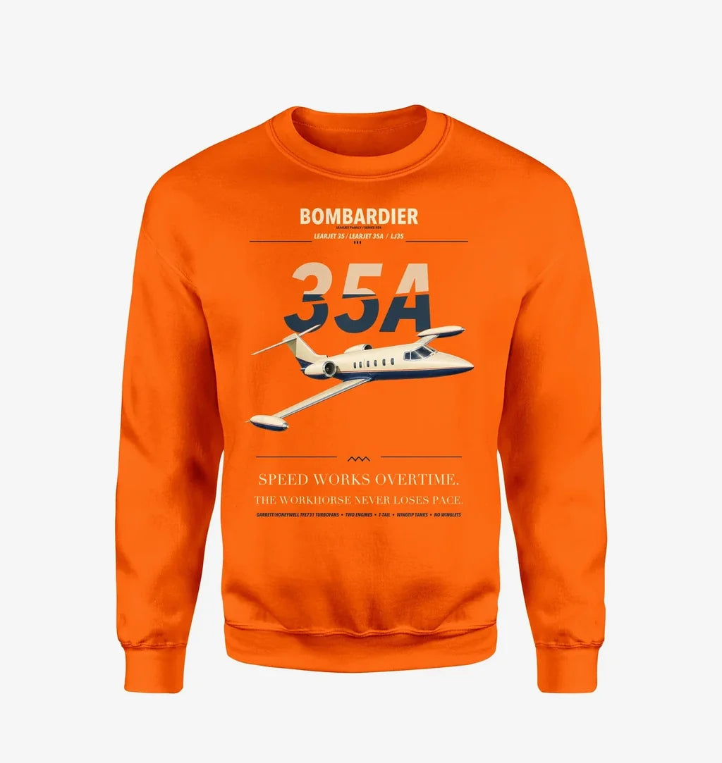 Bombardier Learjet 35A design on orange sweatshirt