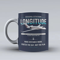 Thumbnail for Cessna Citation Longitude design on dark blue ceramic mug, double-side print