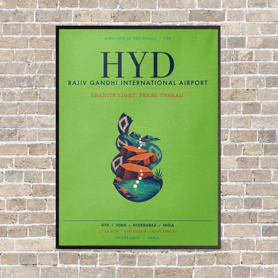 Rajiv Gandhi International Airport Hyderabad HYD vertical canvas print - framed - light green background