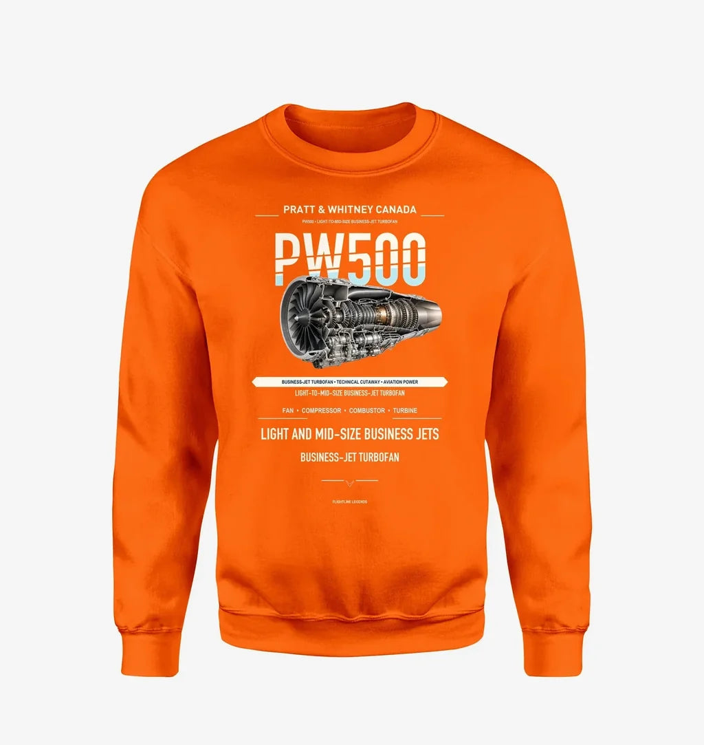 PW500 design on orange sweatshirt