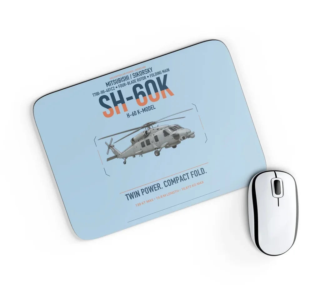 Mitsubishi Sikorsky SH-60K design on light blue rectangle mouse pad