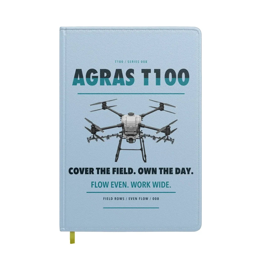 DJI Agras T100 design on light blue notebook