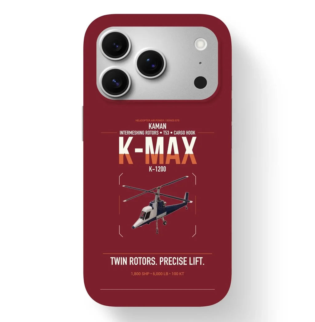 Kaman K-1200 K-MAX design on dark red magsafe iphone case, for iPhone 17 Pro