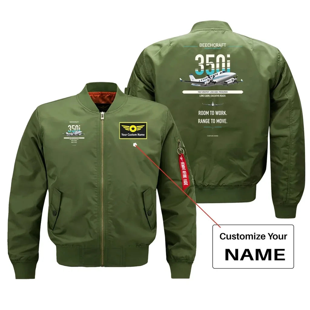 King Air 350i design on green bomber with custom name badge