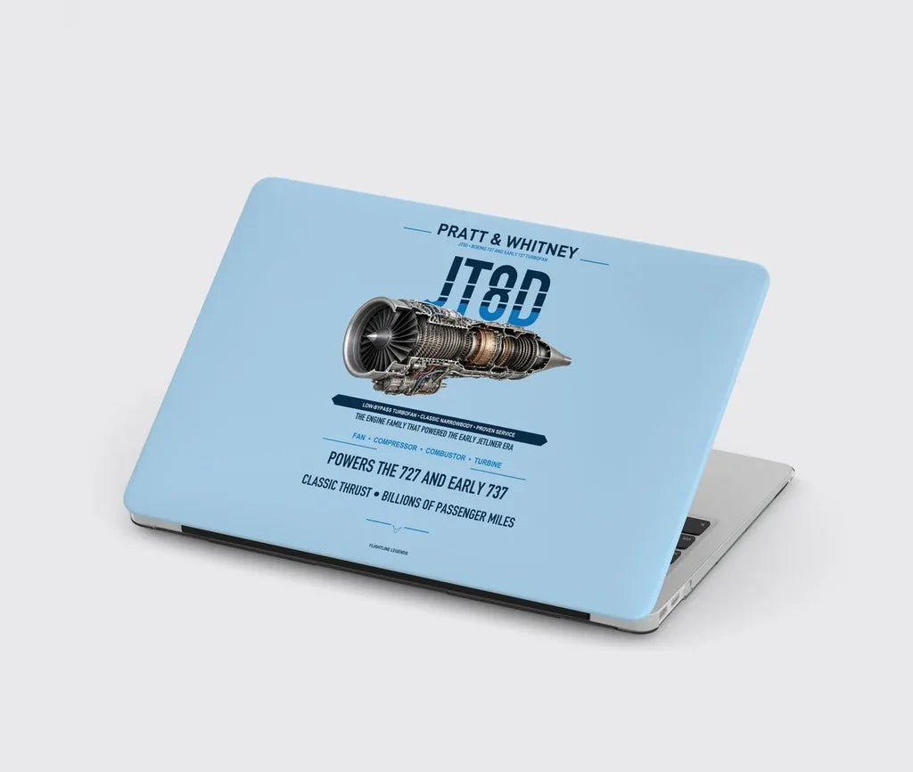 JT8D design on light blue MacBook case