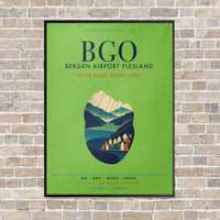 Thumbnail for Bergen Airport Flesland BGO vertical canvas print - framed - light green background