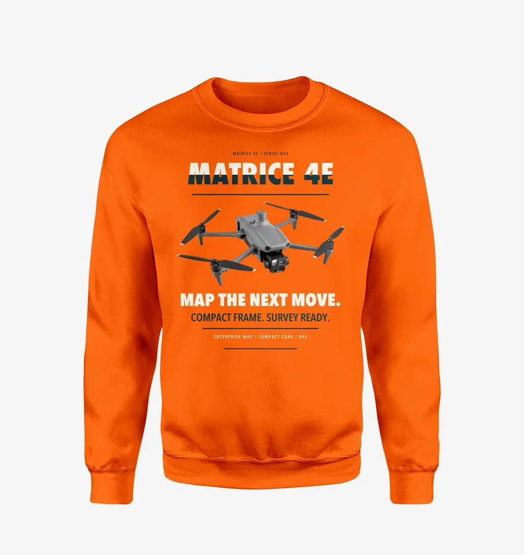DJI Matrice 4E design on orange sweatshirt
