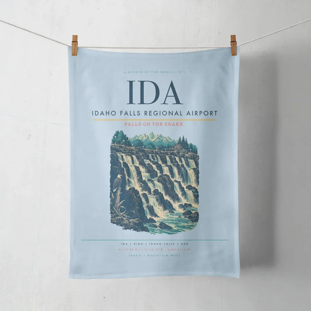 Idaho Falls Regional Airport (IDA) design on light blue towel
