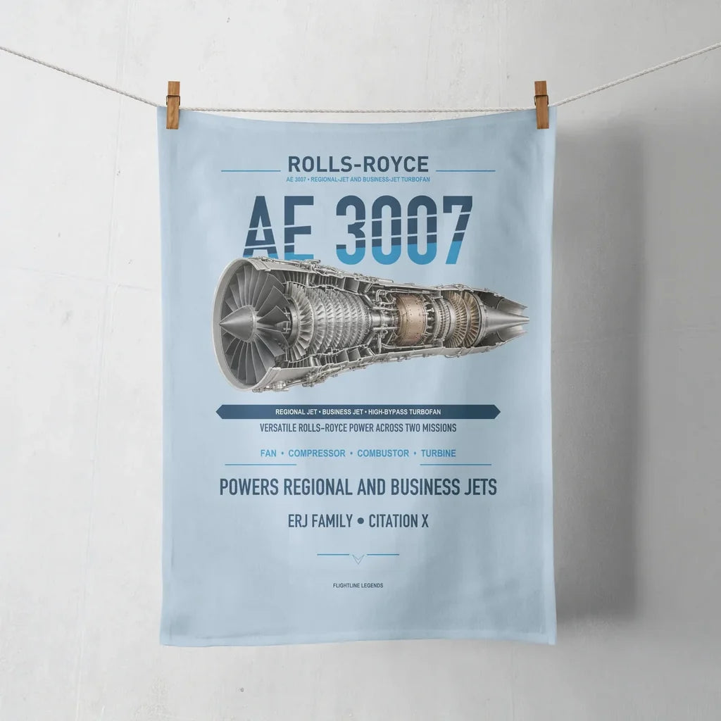 AE 3007 design on light blue towel