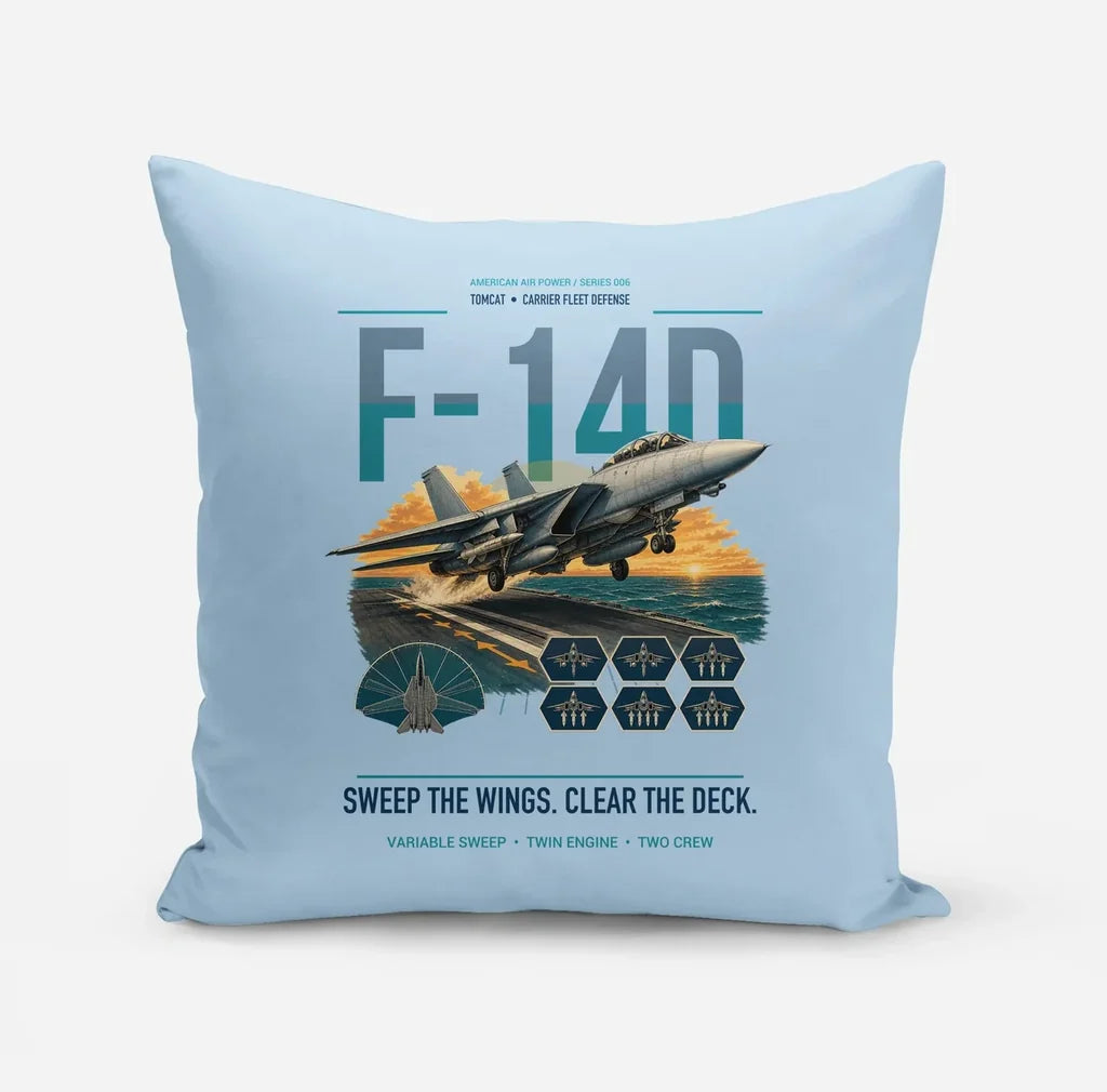 F-14D Tomcat design on light blue pillow