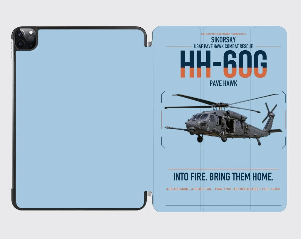 Sikorsky HH-60G Pave Hawk design on light blue ipad tablet case
