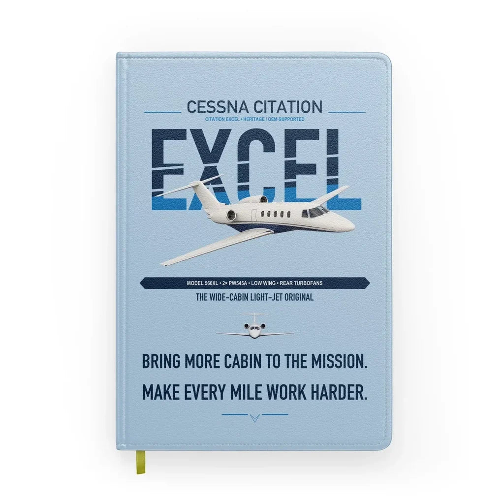 Cessna Citation Excel design on light blue notebook