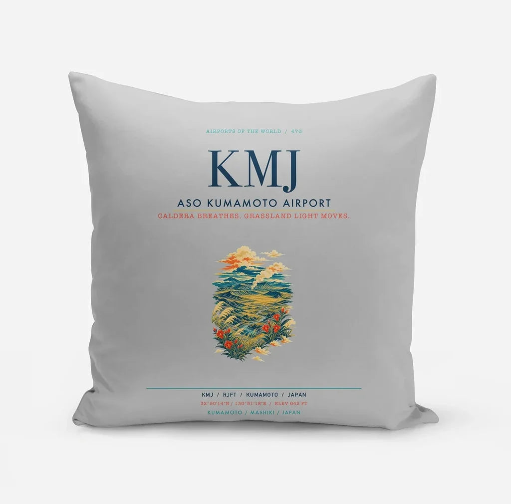 Aso Kumamoto Airport (KMJ) design on light gray pillow