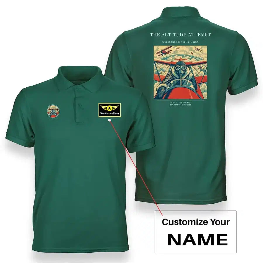 VINTAGE G4202 - The Altitude Attempt - Double-Side Polo T-Shirt design on green+name