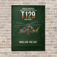 Thumbnail for Turkish Aerospace T129 ATAK Phase 2 vertical canvas print - framed - dark green background
