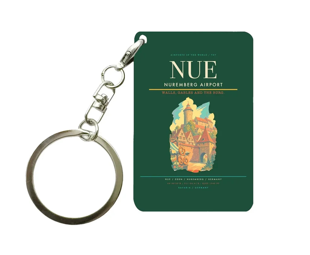 Nuremberg Airport (NUE) design on dark green key chain