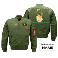 Thumbnail for Jay Prakash Narayan International Airport (PAT) design on green bomber jacket with custom name patch