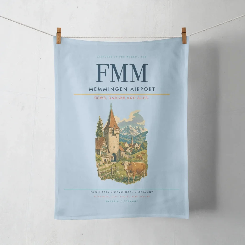 Memmingen Airport (FMM) design on light blue towel