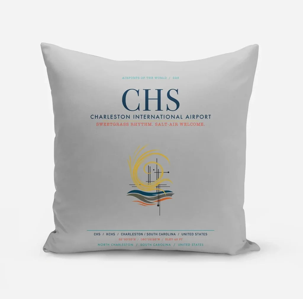 Charleston International Airport (CHS) design on light gray pillow