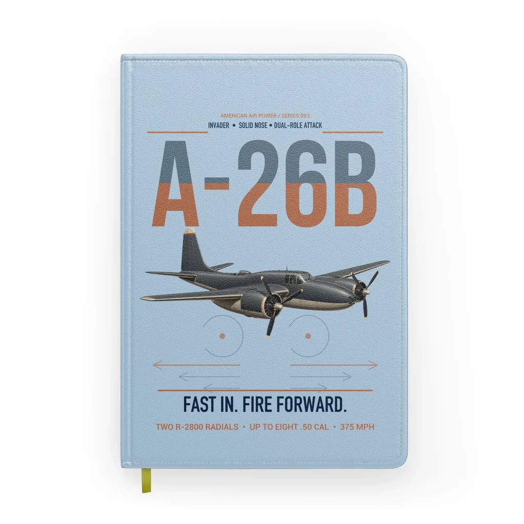 A-26B Invader design on light blue notebook