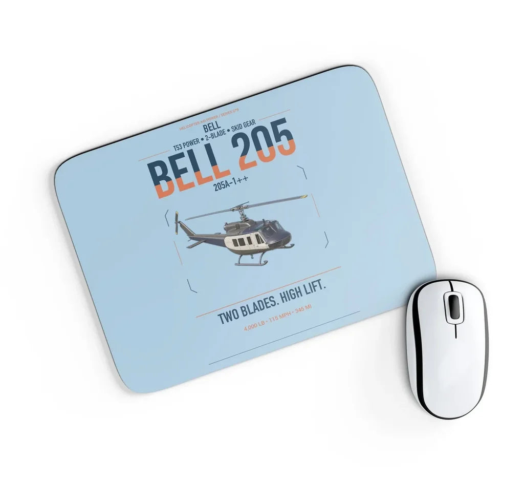 Bell 205A-1++ design on light blue rectangle mouse pad