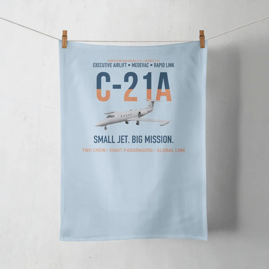 C-21A Learjet Small Jet Big Mission design on light blue towel