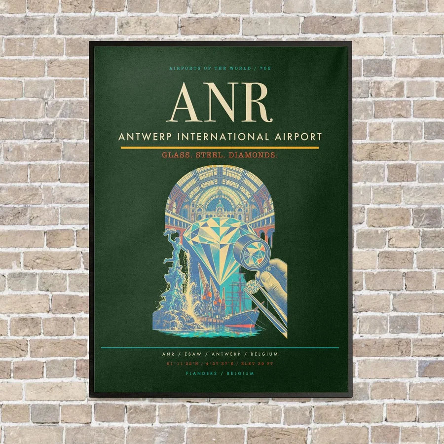 Antwerp International Airport ANR - Canvas Framed - Dark Green