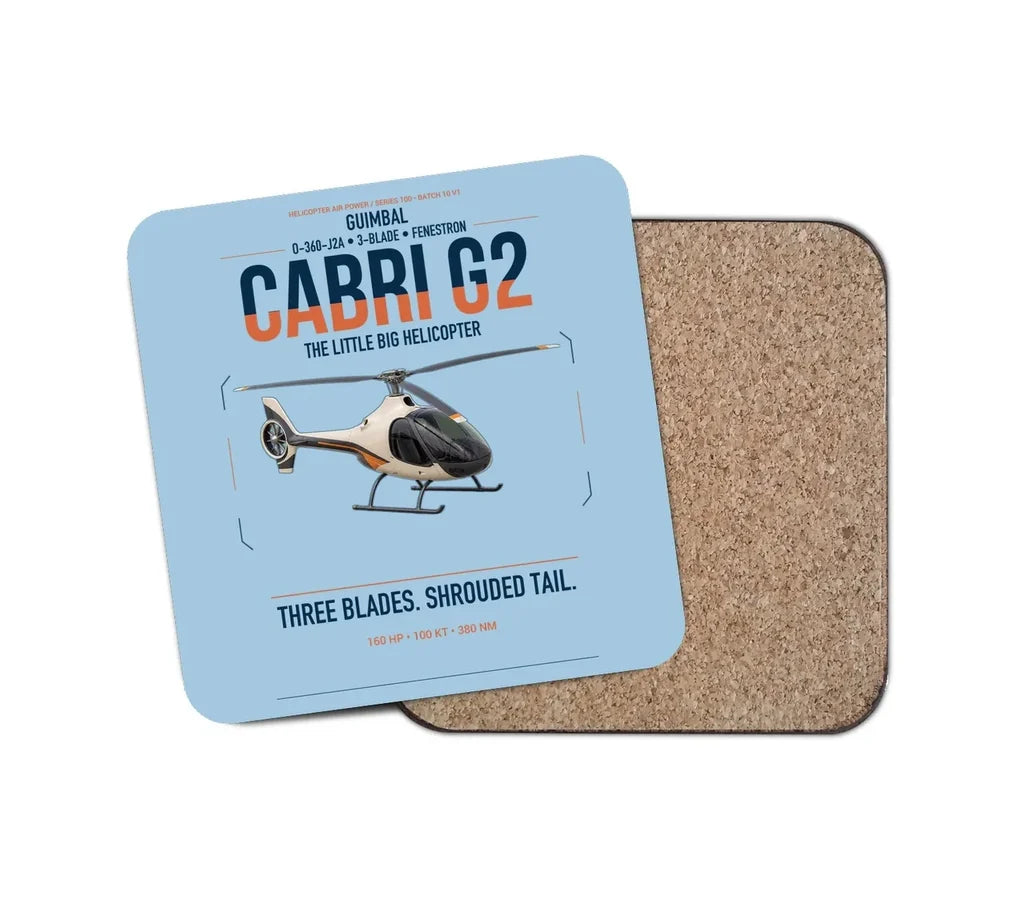 Guimbal Cabri G2 design on light blue 1 piece coaster